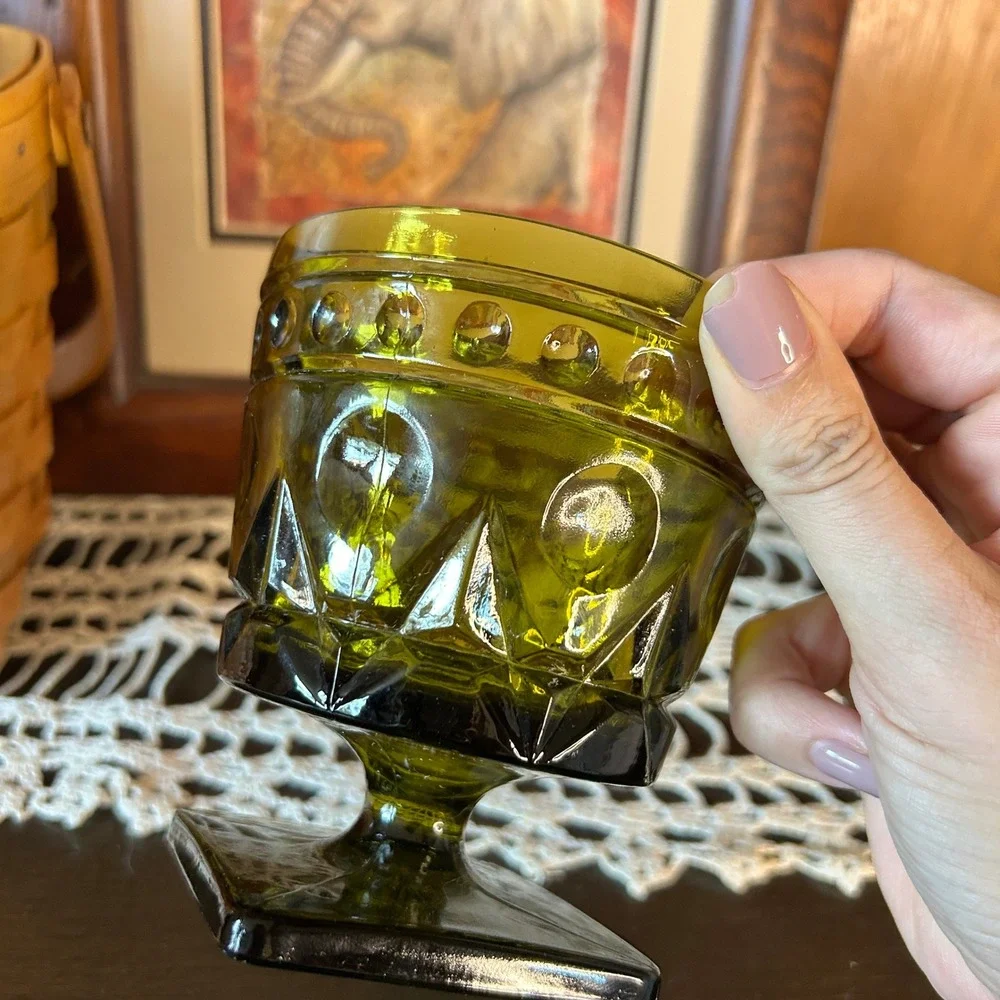 Vintage Olive Green Indiana Glass Footed Vase Pedestal‎ Flower Decor Display